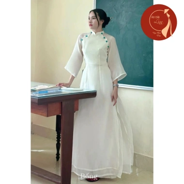 Áo dài nữ cách tân 4 tà ôm đính cúc bọc xanh, nhẹ nhàng trẻ trung - Giá ưu đãi 420.000 VND 2