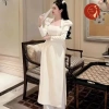 Áo dài nữ cách tân Linn cổ vuông tay bồng, phối nơ sang trọng - Giá chỉ 360.000đ 2