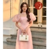 Áo dài nữ cách tân tay bồng hồng pastel 4 tà đính đá sang chảnh tiểu thư
