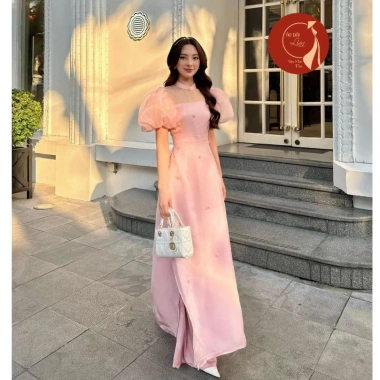 Áo dài nữ cách tân tay bồng hồng pastel 4 tà đính đá sang chảnh tiểu thư 4 Áo dài nữ cách tân tay bồng hồng pastel 4 tà đính đá sang chảnh tiểu thư 4