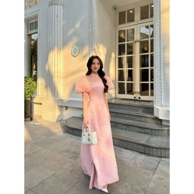 Áo dài nữ cách tân tay bồng hồng pastel 4 tà đính đá sang chảnh tiểu thư 7 Áo dài nữ cách tân tay bồng hồng pastel 4 tà đính đá sang chảnh tiểu thư 7