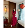 Áo dài nữ cách tân tay dài cổ yếm ôm trơn màu đỏ đô - Siêu sang mặc Tết, giảm 285.000₫ 7