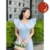 Áo dài nữ tay cánh tiên tafta thêu nổi, cổ vuông phối nơ, điệu đà – 79.000₫ 5