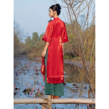 Áo Dài Nữ Tết Liên Đan JOVEN 2 Tà Cổ Tàu Tay Loe Lửng Thanh Lịch Không Kèm Quần 2