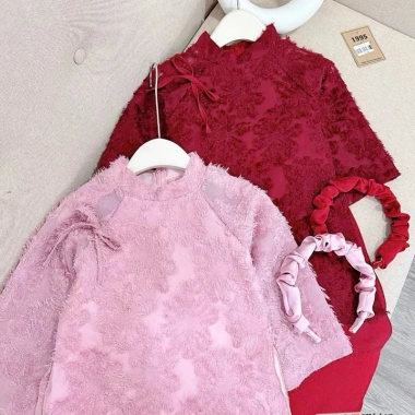 Áo dài ren đỏ bé gái 10-28kg kèm bờm xinh size dưới 130cm, thiết kế tinh tế, giảm giá 135.000đ