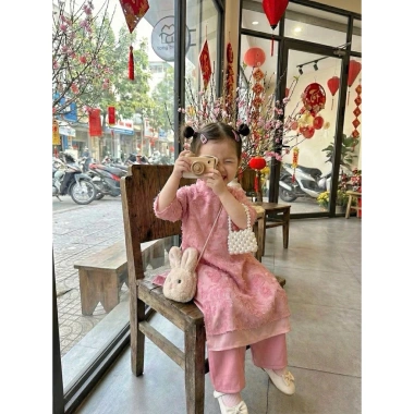 Áo dài ren đỏ bé gái 10-28kg kèm bờm xinh size dưới 130cm, thiết kế tinh tế, giảm giá 135.000đ