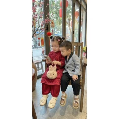 Áo dài ren đỏ bé gái 10-28kg kèm bờm xinh size dưới 130cm, thiết kế tinh tế, giảm giá 135.000đ