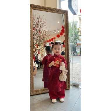 Áo dài ren đỏ bé gái 10-28kg kèm bờm xinh size dưới 130cm, thiết kế tinh tế, giảm giá 135.000đ