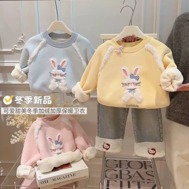 Áo dài tay bé gái thu đông, lót lông cừu dày ấm áp, Hàn Quốc - Siêu tiết kiệm
