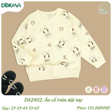 Áo Dài Tay Cotton Dokma Bé Gái 11-22kg In Hình Đáng Yêu - Giá Giảm 115k