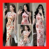 Áo Dài Tay Không Nhung In Hoa Hồng Khai Cao Gót Ôm Sát Phong Cách Gợi Cảm Suzanne