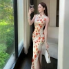 Áo Dài Tay Không Nhung In Hoa Hồng Khai Cao Gót Ôm Sát Phong Cách Gợi Cảm Suzanne 3