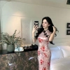 Áo Dài Tay Không Nhung In Hoa Hồng Khai Cao Gót Ôm Sát Phong Cách Gợi Cảm Suzanne 4