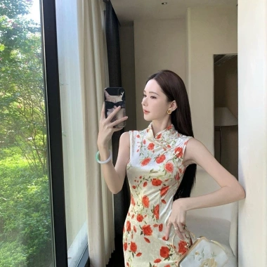 Áo Dài Tay Không Nhung In Hoa Hồng Khai Cao Gót Ôm Sát Phong Cách Gợi Cảm Suzanne 5