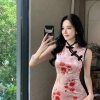 Áo Dài Tay Không Nhung In Hoa Hồng Khai Cao Gót Ôm Sát Phong Cách Gợi Cảm Suzanne 6