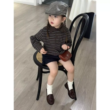 Áo dài tay mùa xuân thu bé gái – Áo thun cổ polo thời trang giản dị Hàn Quốc 7