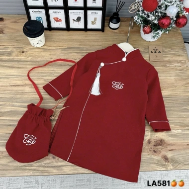 Áo Dài Tết 2.025 cho Bé Trai – Cổ Tàu Chất Chéo Hàn Mềm, Tặng Túi Tết 140k 5