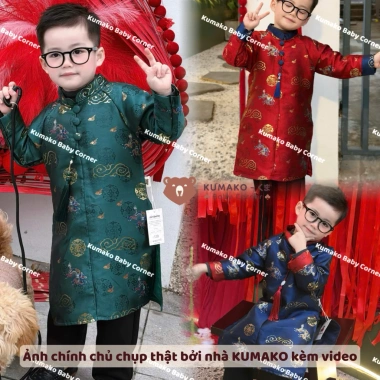 Áo Dài Tết 2.026 Bé Trai 1,5-7 tuổi Gấm 2 Lớp Kèm Móc Treo minibebe - Giá 263.638₫