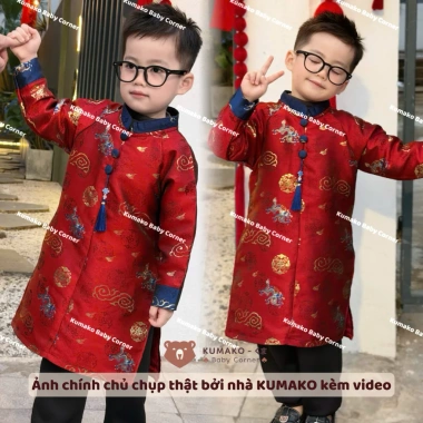 Áo Dài Tết 2.026 Bé Trai 1,5-7 tuổi Gấm 2 Lớp Kèm Móc Treo minibebe - Giá 263.638₫