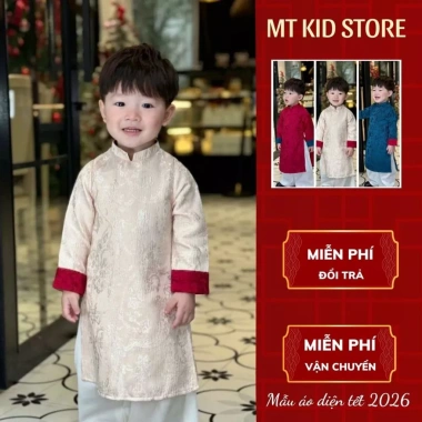 Áo Dài Tết 2.026 Bé Trai Gấm Thái Sang Trọng, Hoa Nổi Đẹp 3 Màu Ngọc Diệp Giá 229k