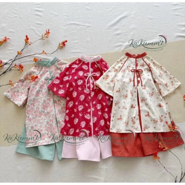 Áo dài tết bé gái 10-30kg họa tiết hoa nhí chất nhung xước 3 màu - Giá chỉ 108k