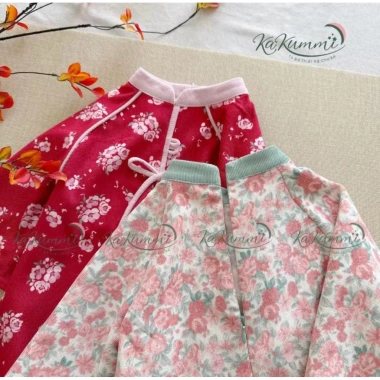 Áo dài tết bé gái 10-30kg họa tiết hoa nhí chất nhung xước 3 màu - Giá chỉ 108k