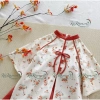 Áo dài tết bé gái 10-30kg họa tiết hoa nhí chất nhung xước 3 màu - Giá chỉ 108k 6