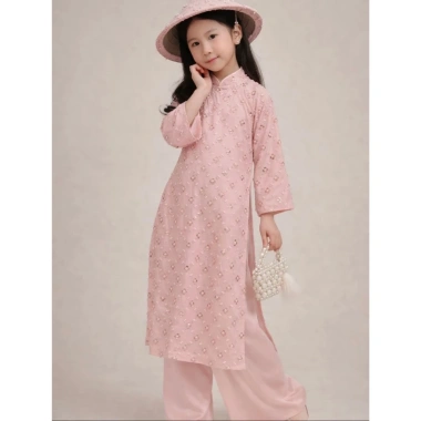 Áo dài Tết bé gái 2.026 cách tân sang chảnh vải kim sa hoa 4 cánh thiết kế tinh tế đẹp mắt - 109.000đ