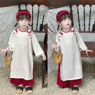 Áo Dài Tết Bé Gái Cách Tân Lụa Gấm Nơ Cúc Dáng Rộng - Tặng Bờm, Giá 212.900 VND 6