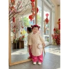 Áo dài tết bé gái cao cấp áo tơ tằm ánh kim cúc tàu + quần lụa mix, kèm bờm tóc - Giá chỉ 179.000₫ 8