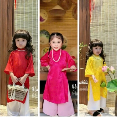 Áo dài tết bé gái cổ trụ truyền thống DA03 lụa gấm cao cấp, cách tân, khuyến mại 20% - Chỉ 129.000₫ 2