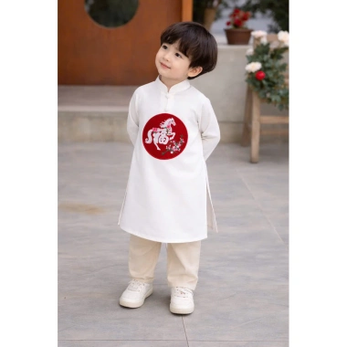 Áo dài Tết bé gái họa ngựa thêu độc đáo phong cách Boy Phố - Giá ưu đãi 108.680₫ 3