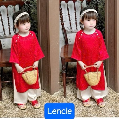 Áo dài tết bé gái mẫu gấm cao cấp 12-40kg kèm băng đô - Giá ưu đãi 255.000