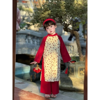 Áo dài Tết bé gái Minh Hy chính hãng, cúc chi nhung tex mềm, xinh đẹp lung linh size 90-160, quà Tết lý tưởng, giảm còn 280.000đ