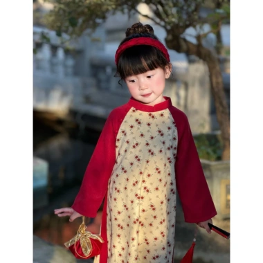Áo dài Tết bé gái Minh Hy chính hãng, cúc chi nhung tex mềm, xinh đẹp lung linh size 90-160, quà Tết lý tưởng, giảm còn 280.000đ
