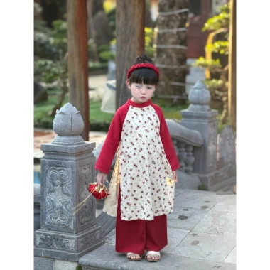 Áo dài Tết bé gái Minh Hy chính hãng, cúc chi nhung tex mềm, xinh đẹp lung linh size 90-160, quà Tết lý tưởng, giảm còn 280.000đ