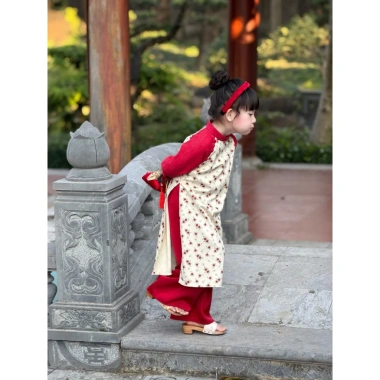 Áo dài Tết bé gái Minh Hy chính hãng, cúc chi nhung tex mềm, xinh đẹp lung linh size 90-160, quà Tết lý tưởng, giảm còn 280.000đ