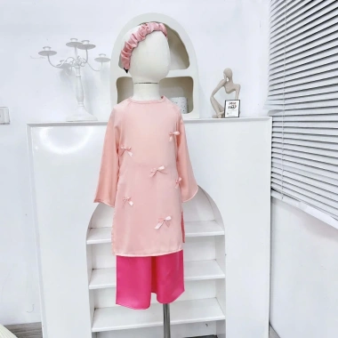 Áo Dài Tết Bé Gái Ngọc Trai Lụa Mềm Mại Đính Nơ Hồng Đỗ và Bờm - Giá Ưu Đãi 146k 6