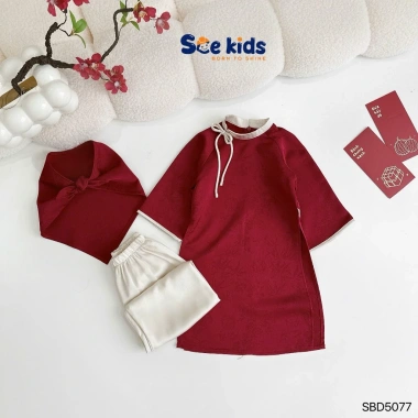 Áo Dài Tết Bé Gái Size 8-28kg Phối Nơ, Họa Tiết In Chìm - Tặng Khăn, Giá 385.000