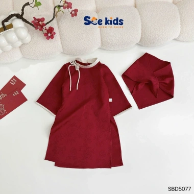 Áo Dài Tết Bé Gái Size 8-28kg Phối Nơ, Họa Tiết In Chìm - Tặng Khăn, Giá 385.000
