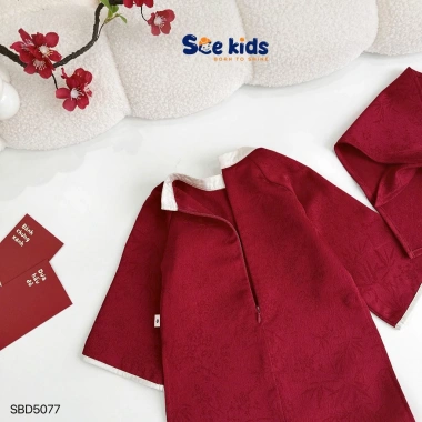 Áo Dài Tết Bé Gái Size 8-28kg Phối Nơ, Họa Tiết In Chìm - Tặng Khăn, Giá 385.000