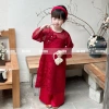 Áo Dài Tết Bé Gái Vải Lụa Gấm Đỏ Hoa 3D Nhẹ Nhàng, Thanh Lịch - Độc quyền OH KIDS 4