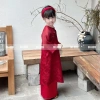 Áo Dài Tết Bé Gái Vải Lụa Gấm Đỏ Hoa 3D Nhẹ Nhàng, Thanh Lịch - Độc quyền OH KIDS 7
