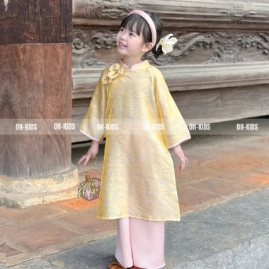 Áo Dài Tết Bé Gái Vải Lụa Vàng Ánh Kim Cao Cấp - Set Truyền Thống OH KIDS OH43 4