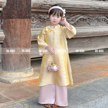 Áo Dài Tết Bé Gái Vải Lụa Vàng Ánh Kim Cao Cấp - Set Truyền Thống OH KIDS OH43 5