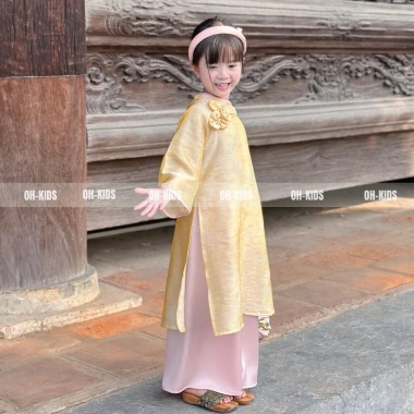 Áo Dài Tết Bé Gái Vải Lụa Vàng Ánh Kim Cao Cấp - Set Truyền Thống OH KIDS OH43 6