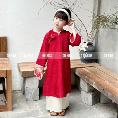 Áo Dài Tết Bé Gái Vải Lụa Vàng Ánh Kim Cao Cấp - Set Truyền Thống OH KIDS OH43 10