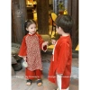 Áo dài Tết Bé họa tiết hoa nhí xinh xắn, nhung cotton mềm mại màu cam - 350.000₫ 3