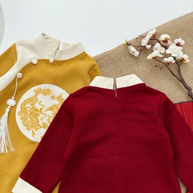 Áo Dài Tết Bé Trai 12-23kg Thêu Hình Chất Nhung Chéo - Giá ưu đãi 169k ROSY KIDS 4