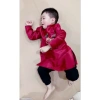 Áo dài tết bé trai 2 màu đỏ vàng họa tiết dân gian, phom đứng, dáng xinh, giá 150.000₫ 5